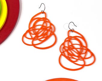 Small Artsy Orange Doodle Scribble Earrings