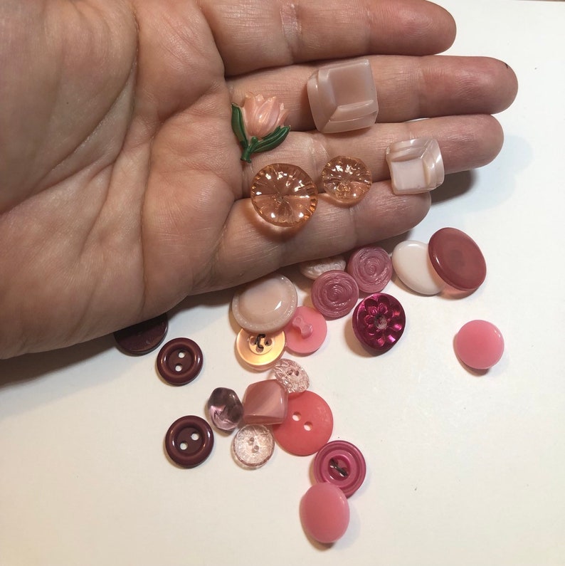 Vintage Sewing Vintage Lot of 25 Pink Czech Glass and Plastic Button Lot