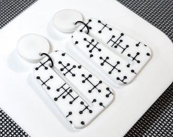 Eames Inspired Pin and Dot Trapezoid Earrings, Retro Modernist Earrings