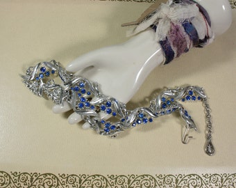 Vintage Silver Tone 50s Blue Rhinestone Collar Necklace, Vintage Bridal, Hollywood Regency, Vintage Jewelry