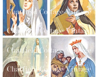 Vintage Female Saints Religious Printable, Catholic Scrapbook Supplies, Faith Journal Collage Sheet
