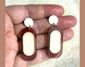 Retro Mocha and Cream Colorblock Earrings