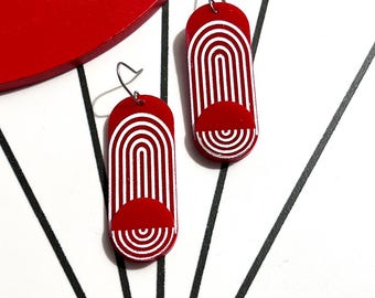 Mod Red and White Archway Earrings