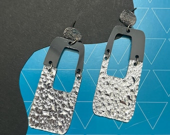 Twiggy Mod Black and Silver Earrings, Retro GoGo Earrings