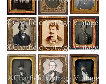 Digital Download Antique Men Daguerreotypes Collage Sheet,  Tintype Boyfriends,  Steampunk Men,  Guy Scrapbook, Vintage Collage Sheet