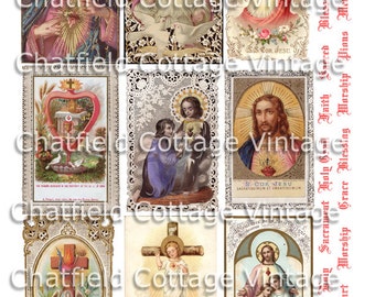 Antique Religious Sacred Heart of Jesus Digital Download, Digital Holy Card, Catholic Scrapbook, Journal Collage Sheet