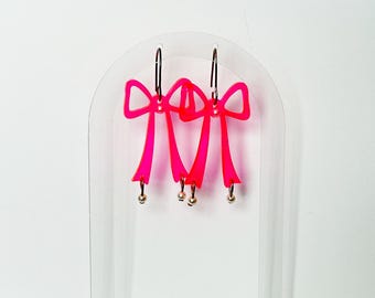 Retro Neon Pink Bow Earrings