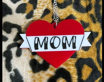 Large Tattoo MOM Banner Heart Necklace