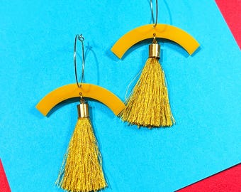 Goldenrod Arch and Tassle Hoop Earrings