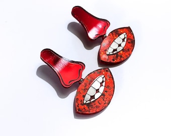 Surrealist Dali Smile Earrings, Nose and Mouth Statement Earrings
