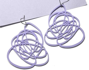 Large Artsy Lavender Purple Doodle Earrings, Wearable Art Scribble Earrings