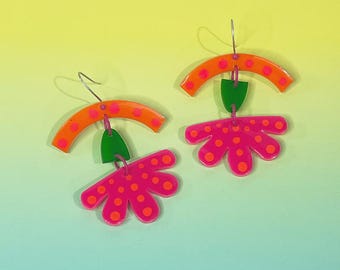 Francies Groovy Earrings, 60s Neon Statement Earrings