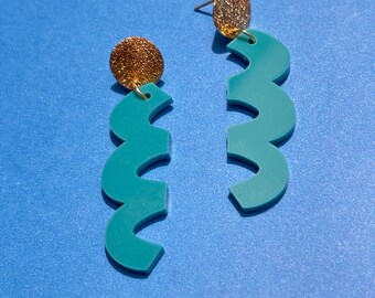 Blue Squiggle Geometric Earrings