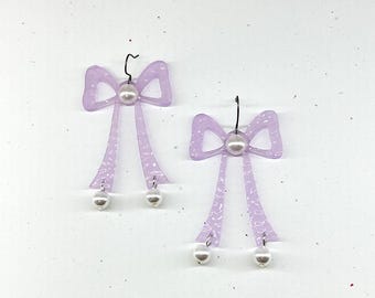 90's Style Jumbo Translucent Lilac Acrylic Bow Earrings, Bridal Earrings