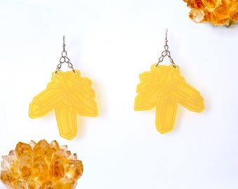 Citrine Yellow Crystal Cluster Acrylic Statement Earrings | Witchy Earrings | Boho Festival Jewelry