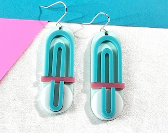 Aqua Deco Arch Earrings, Miami Maximalist Earrings