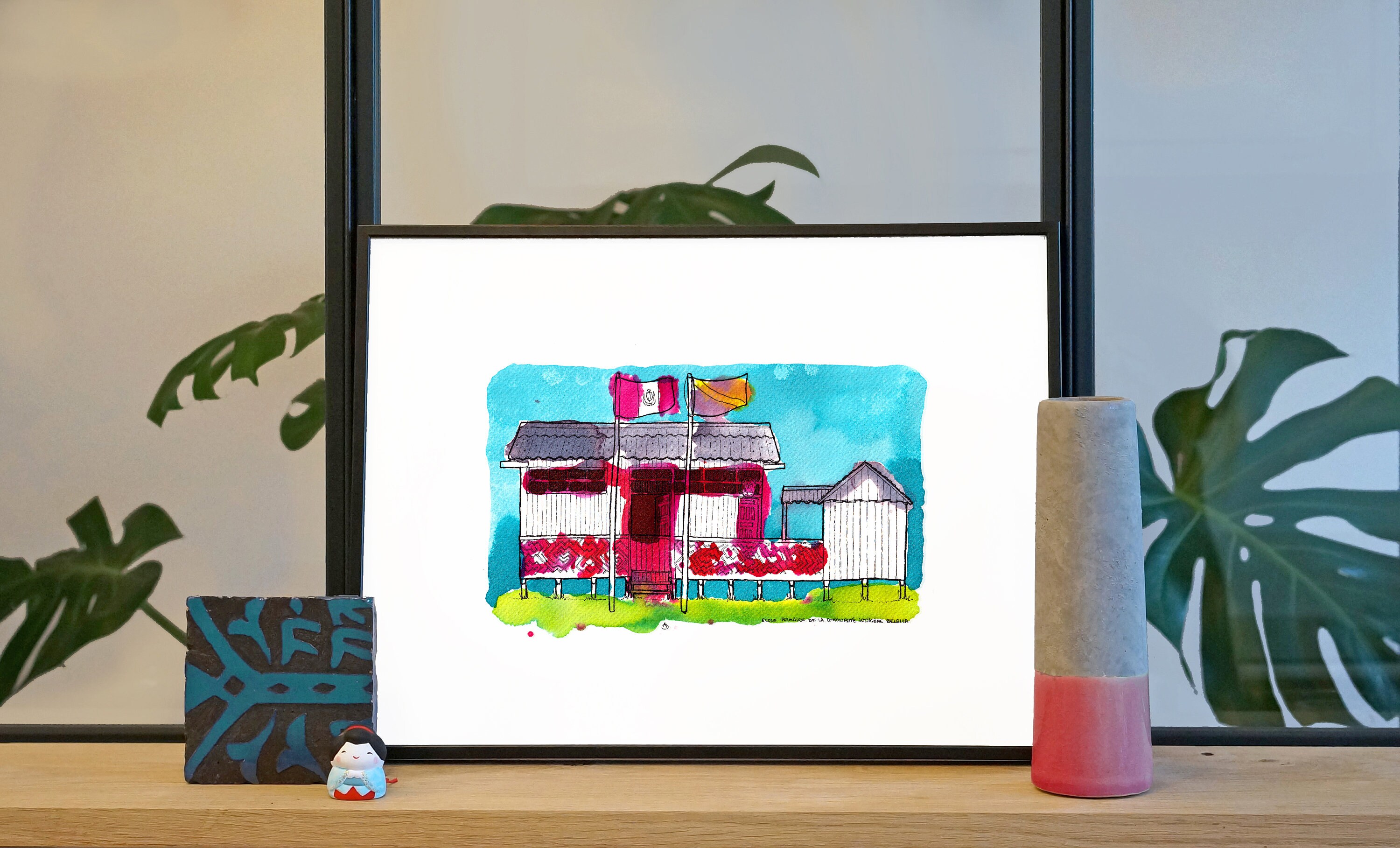 Illustration Ecole d'un Village Indigène'/Affiche 30x40