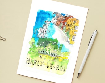 Illustration 'Jouy-en-Josas, France' / Post card 4,13" x 5,83"