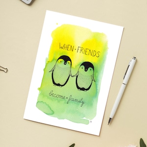 Carte 'Pingouin, amis = familles' / Carte postale A6 10x15