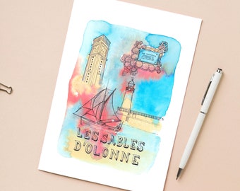 Illustration 'Bordeaux, France' / Post card 4,13" x 5,83"