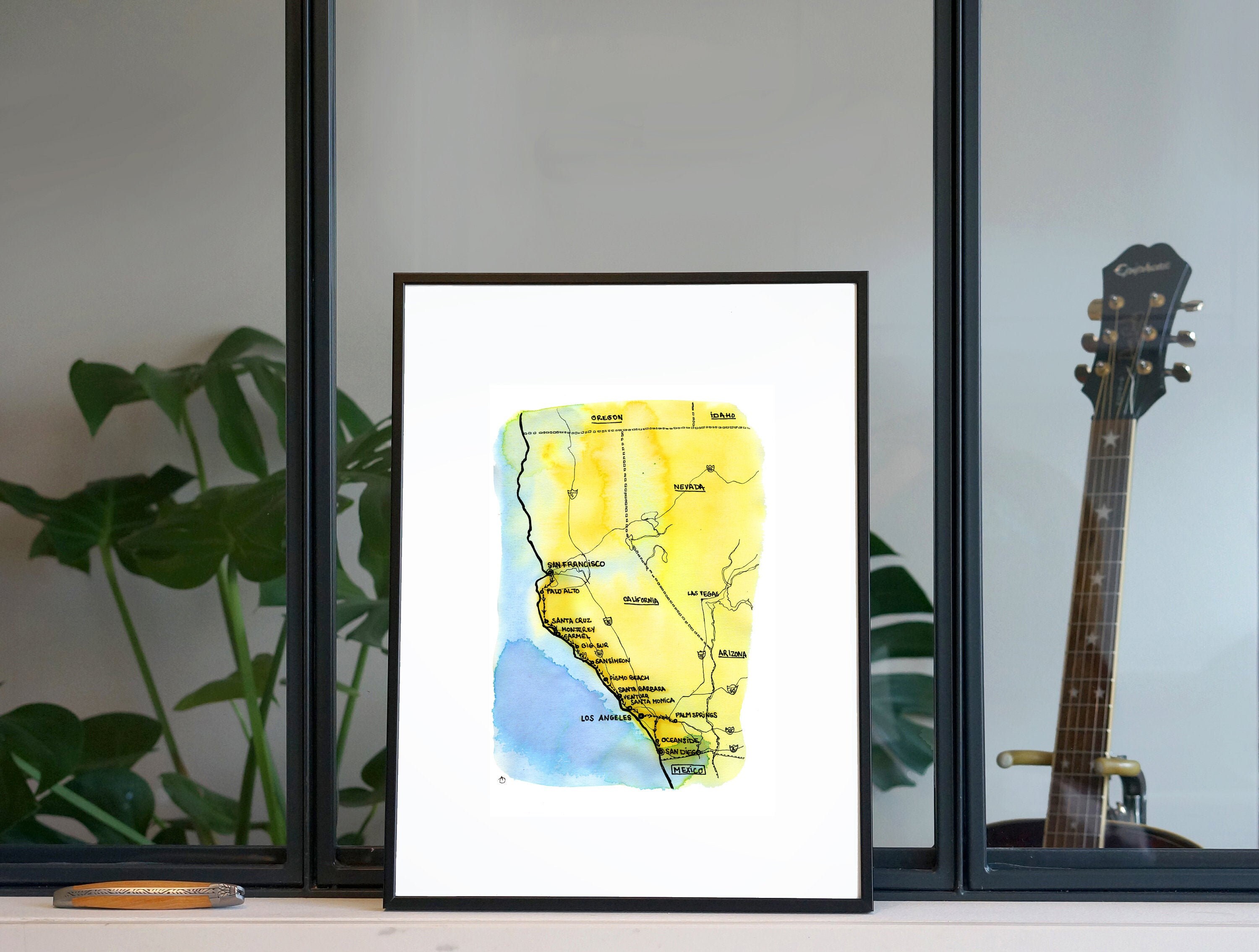 Illustration Carte de Californie'/Affiche 30x40