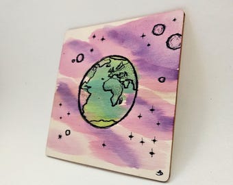 Original painting on upcycled wooden board 'Starry night' I Small format