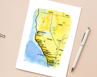 Illustration 'California map' / Post card 4,13" x 5,83"