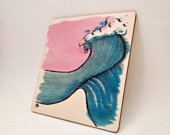 Original painting on upcycled wooden board 'Underwater' I Small format