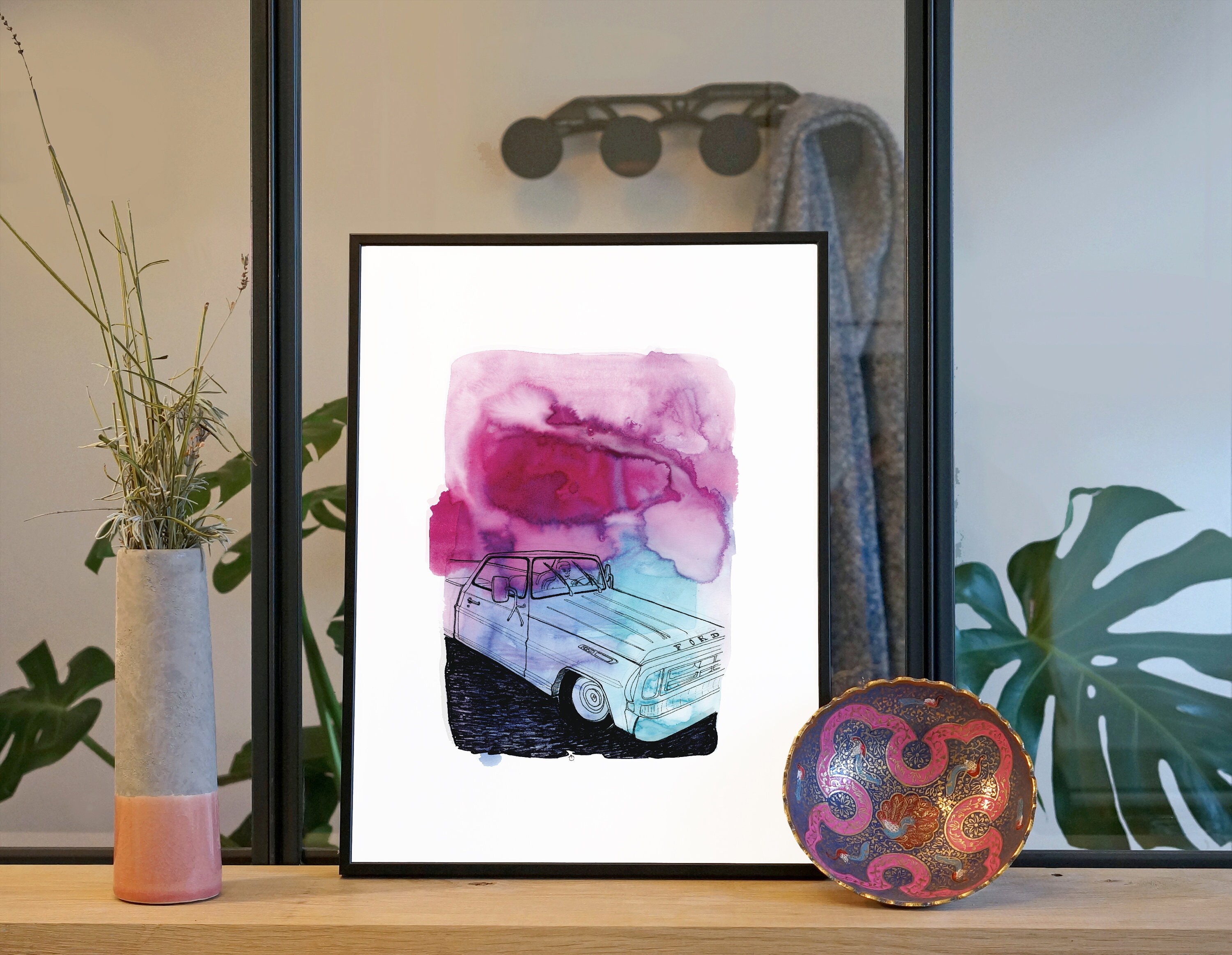 Illustration Pick-Up Ford, Dans Les Rues de La'/Affiche 30x40