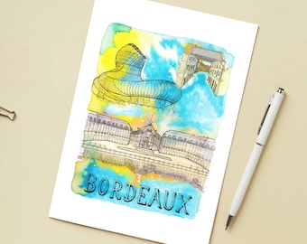 Illustration 'Bordeaux, France' / Post card 4,13" x 5,83"