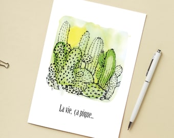 Illustration 'Life stings like a cactus' / Post card 4,13" x 5,83"