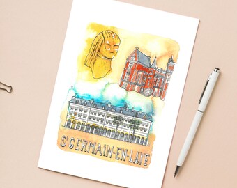 Illustration 'Saint-Germain-en-Laye, France' / Post card 4,13" x 5,83"