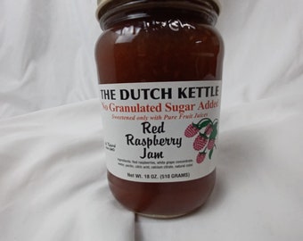 Dutch Kettle No Sugar Added Red Raspberry Jam | No added sugar | Amish Made  | All Natural Ingredients |19 oz