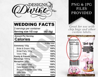 Etiqueta de información nutricional de la boda - Etiqueta personalizada - Bolsa de papas fritas - Etiqueta de botella de agua - Etiqueta de caramelo - Imprimible - Favor de fiesta - Favores personalizados