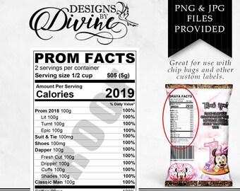 Prom Nutrition Facts Label - Male, Custom Party Favor (Printable)