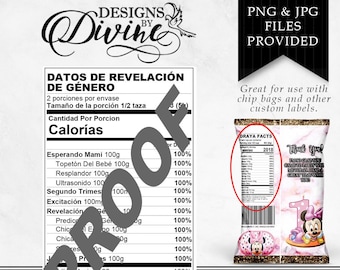 Etiqueta de información nutricional de revelación de género (español) - Etiqueta personalizada - Bolsa de chips - Etiqueta - Etiqueta de caramelo - Imprimible - Favor de fiesta - Favores personalizados