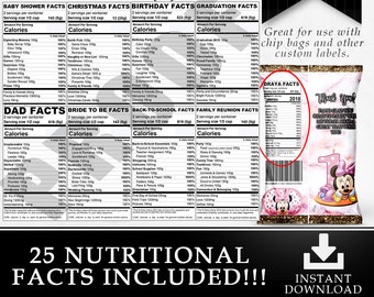 25 Nutrition Facts Label Bundle Deal - Variety Pack - Custom Label - Chip Bag - Water Bottle Label - Printable - Party Favor - Custom Favors