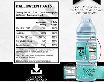 Etiqueta corta de información nutricional de Halloween - Etiqueta personalizada - Fiesta - Truco o trato - Fiesta de Halloween - Imprimible - Favor de fiesta - Favores personalizados