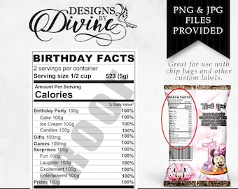 Birthday Nutrition Facts Label - Custom Label - Chip Bag - Water Bottle Label - Candy Label - Printable - Party Favor - Custom Favors