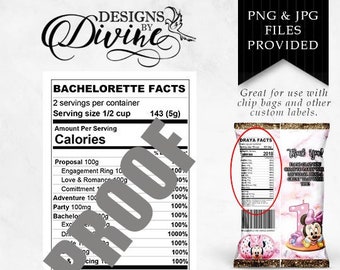 Bachelorette Nutrition Facts Label - Custom Label - Chip Bag - Water Bottle Label - Candy Label - Imprimable - Party Favor - Custom Favors
