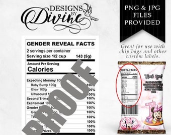 Etiqueta de información nutricional para revelar el género del bebé - Etiqueta personalizada - Etiqueta para bolsa de papas fritas - Etiqueta para botella de agua - Etiqueta para dulces - Imprimible - Regalo de fiesta - Regalos personalizados