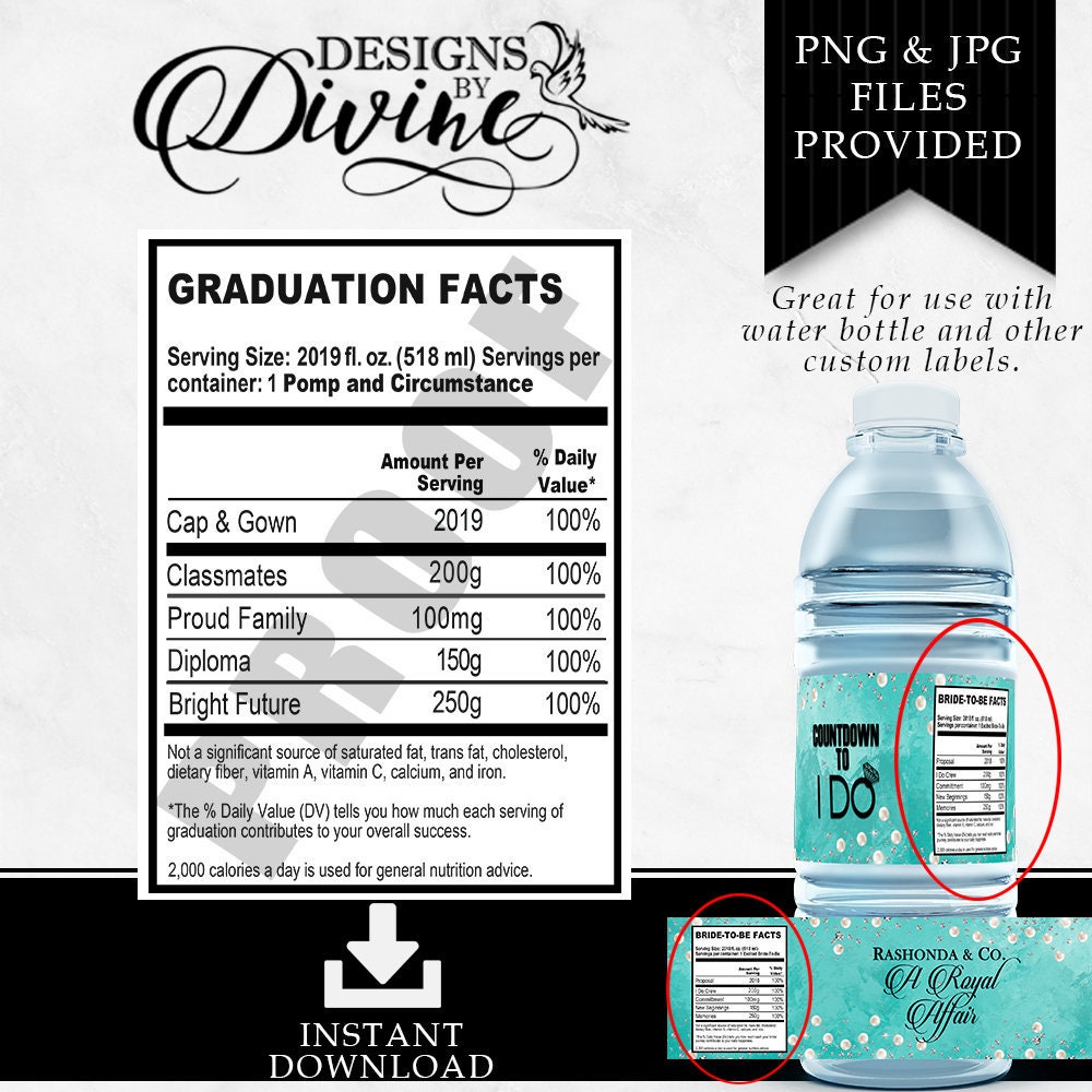 Graduation Short Nutrition Facts Label - Custom Label - Grad - Water Bottle Label - Candy Label - Printable - Party Favor - Custom Favors