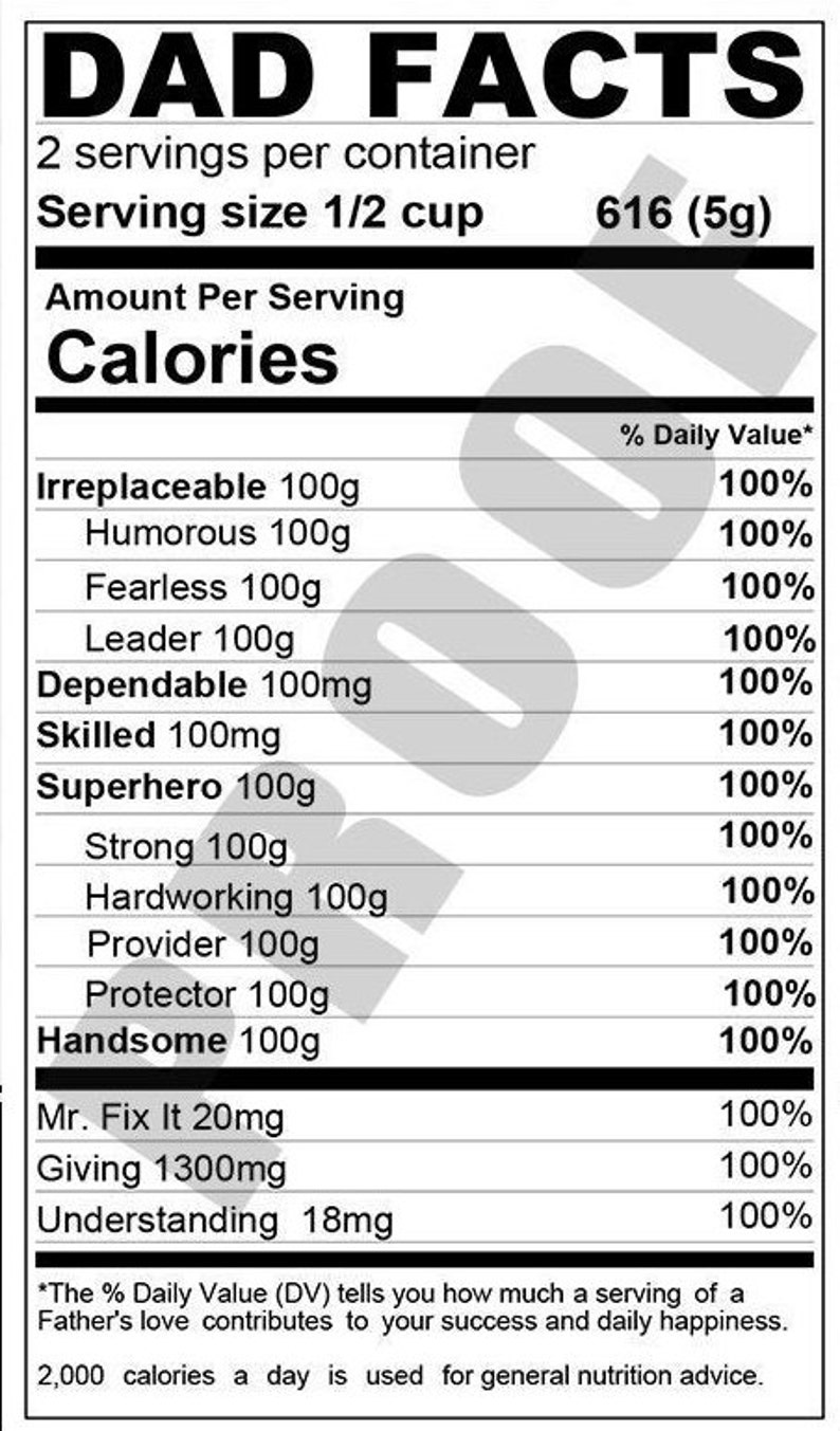 Dad Nutritional Facts Label Custom Label Chip Bags - Etsy
