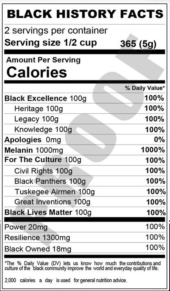 Black History Nutrition Facts Label - Custom Label - Chip Bag - Water Bottle Label - Candy Label - Printable - Party Favor - Custom Favors