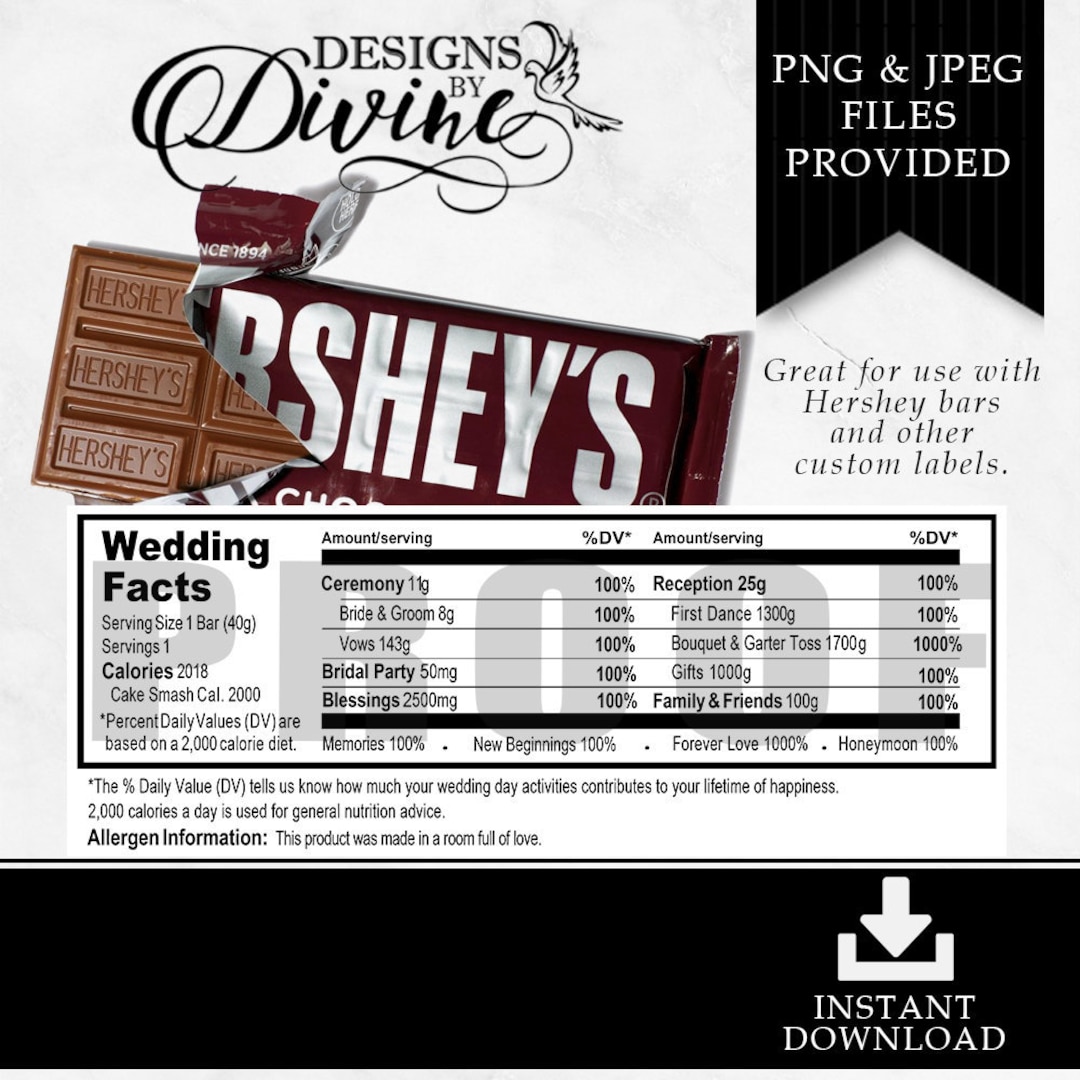 Hershey Wedding Nutrition Facts Label Custom Label Hershey Bar Candy