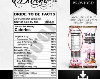 Bride-to-Be Nutrition Facts Label - Custom Label - Chip Bag - Water Bottle Label - Candy Label - Printable - Party Favor - Custom Favors