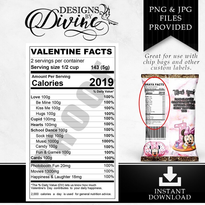 Kids Valentine's Day Nutrition Facts Label Custom Label | Etsy