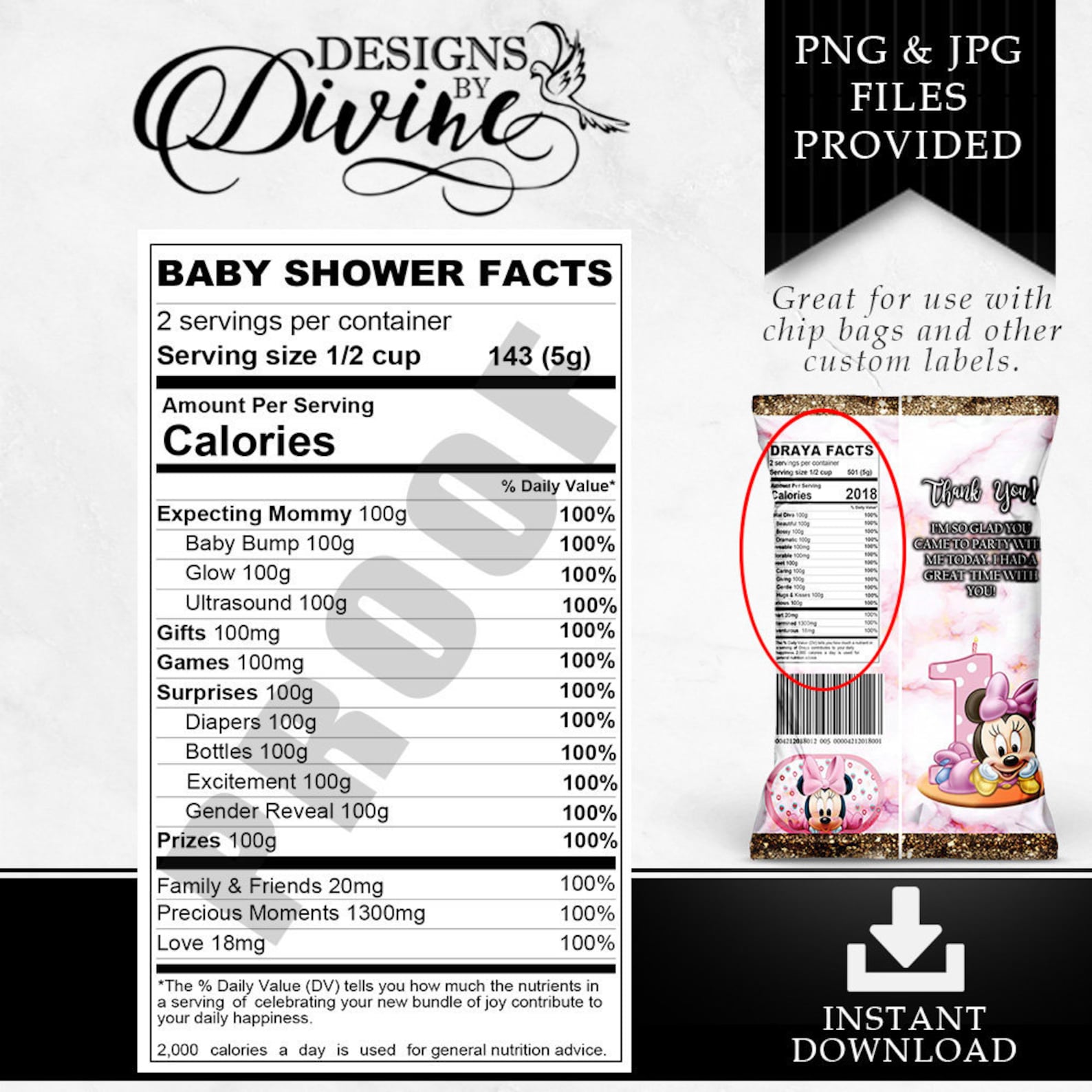 Baby Shower Nutrition Facts Label Custom Label Baby Bundle of Joy Mom