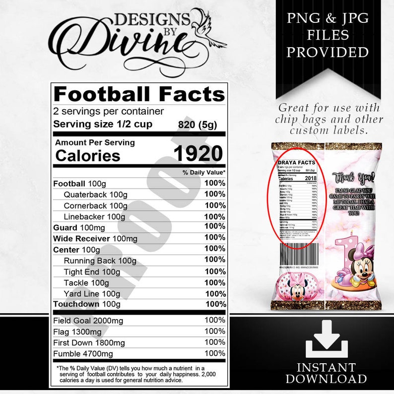 Football Nutrition Facts Label Custom Label Chip Bag - Etsy