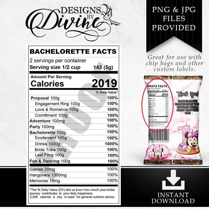 Bachelorette Nutrition Facts Label Custom Label Chip Bag Etsy